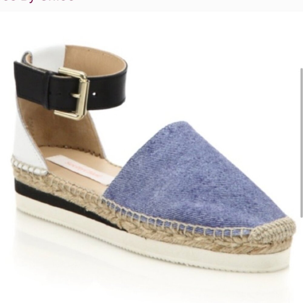 See by Chloe denim ankle strap espadrille size 41